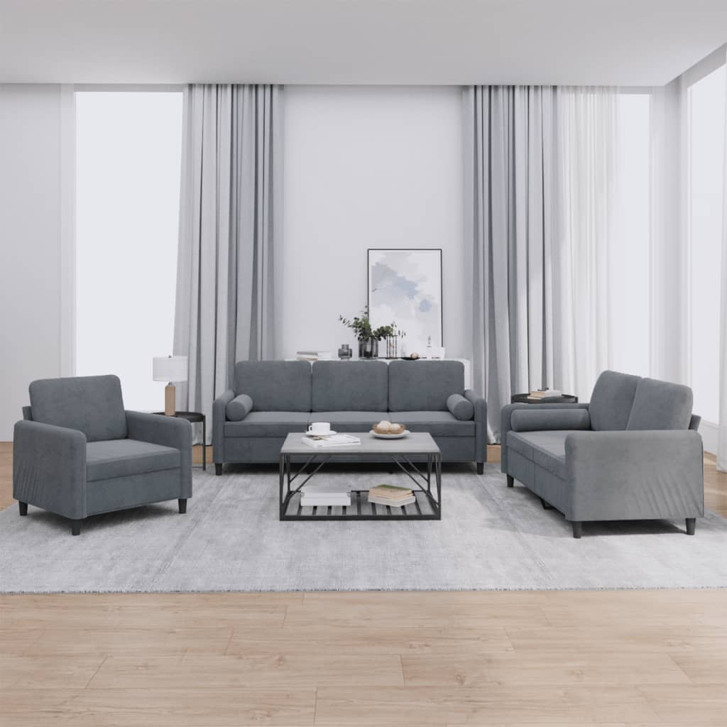 3-delige Loungeset met kussens fluweel donkergrijs is nu te koop bij PeponiXL, paradijselijk wonen!
