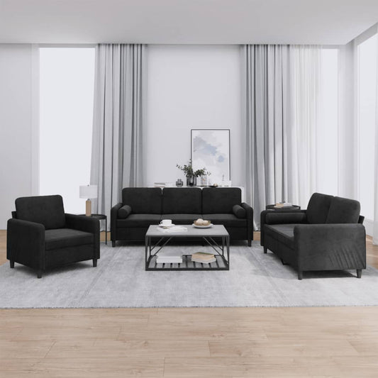 3-delige Loungeset met kussens fluweel zwart is nu te koop bij PeponiXL, paradijselijk wonen!