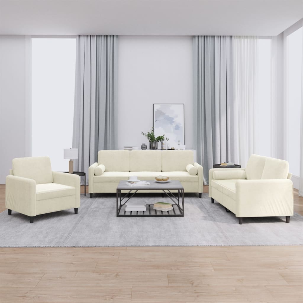 3-delige Loungeset met kussens fluweel crèmekleurig is nu te koop bij PeponiXL, paradijselijk wonen!