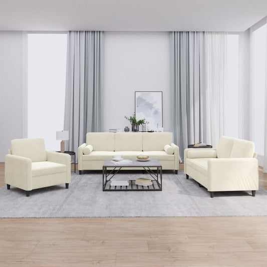 3-delige Loungeset met kussens fluweel crèmekleurig is nu te koop bij PeponiXL, paradijselijk wonen!