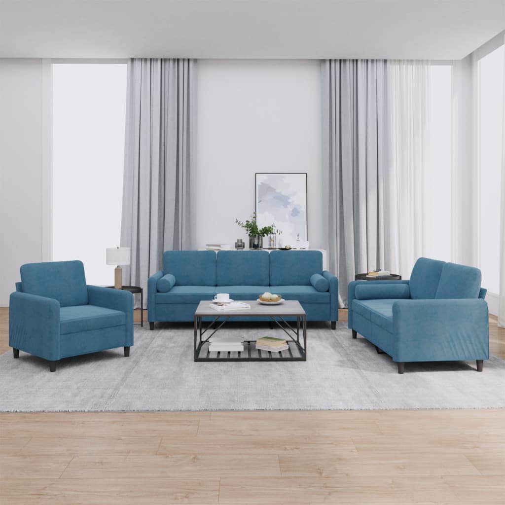 3-delige Loungeset met kussens fluweel blauw is nu te koop bij PeponiXL, paradijselijk wonen!