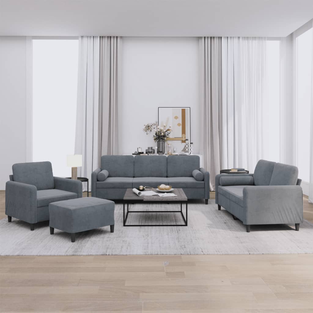4-delige Loungeset met kussens fluweel donkergrijs is nu te koop bij PeponiXL, paradijselijk wonen!