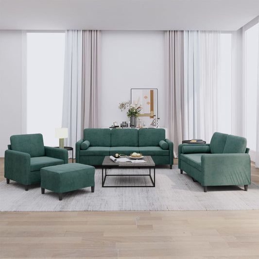 4-delige Loungeset met kussens fluweel donkergroen is nu te koop bij PeponiXL, paradijselijk wonen!