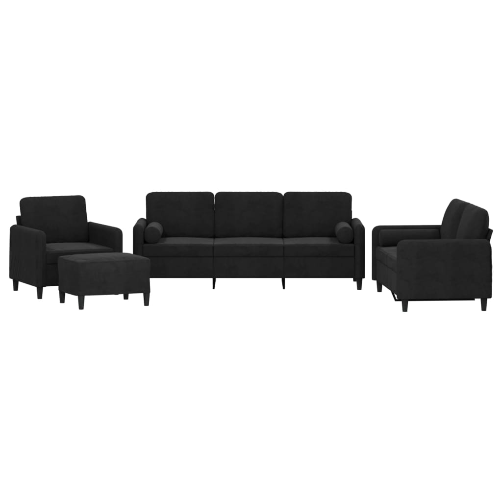 4-delige Loungeset met kussens fluweel zwart is nu te koop bij PeponiXL, paradijselijk wonen!