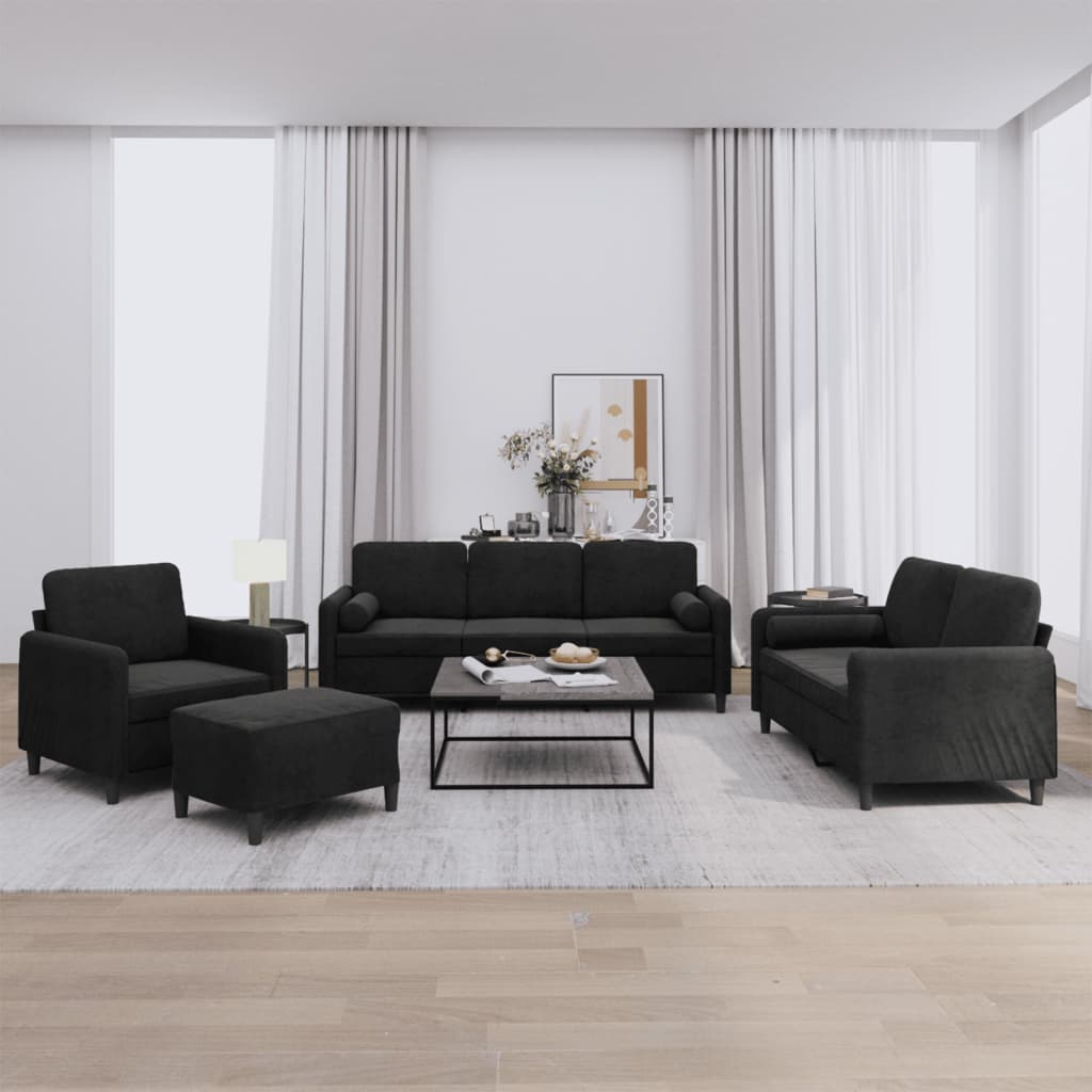 4-delige Loungeset met kussens fluweel zwart is nu te koop bij PeponiXL, paradijselijk wonen!