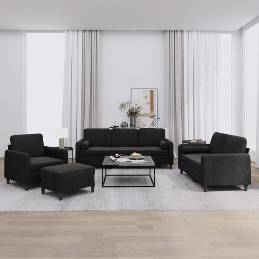 4-delige Loungeset met kussens fluweel zwart is nu te koop bij PeponiXL, paradijselijk wonen!