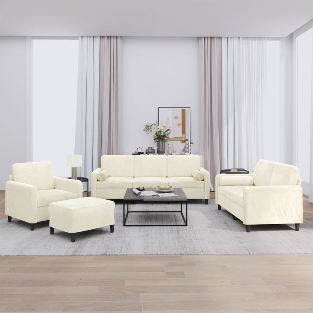 4-delige Loungeset met kussens fluweel crèmekleurig is nu te koop bij PeponiXL, paradijselijk wonen!
