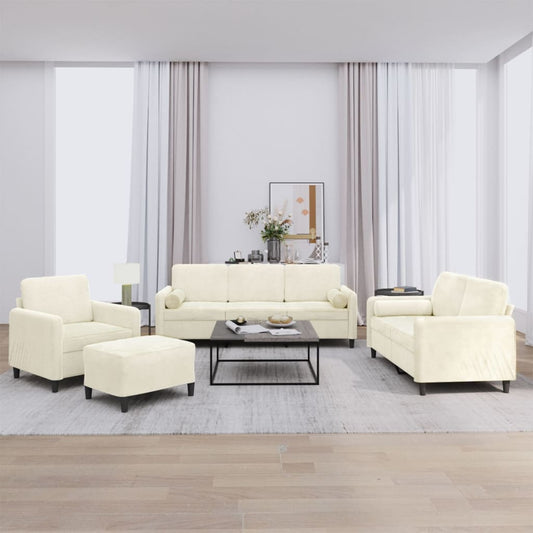 4-delige Loungeset met kussens fluweel crèmekleurig is nu te koop bij PeponiXL, paradijselijk wonen!