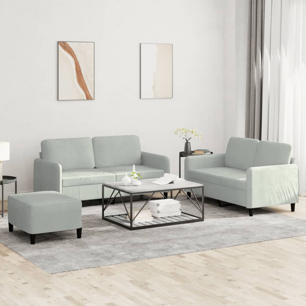3-delige Loungeset fluweel lichtgrijs is nu te koop bij PeponiXL, paradijselijk wonen!