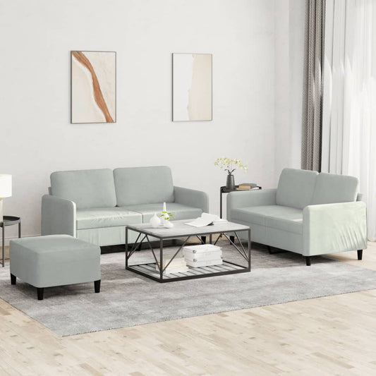 3-delige Loungeset fluweel lichtgrijs is nu te koop bij PeponiXL, paradijselijk wonen!