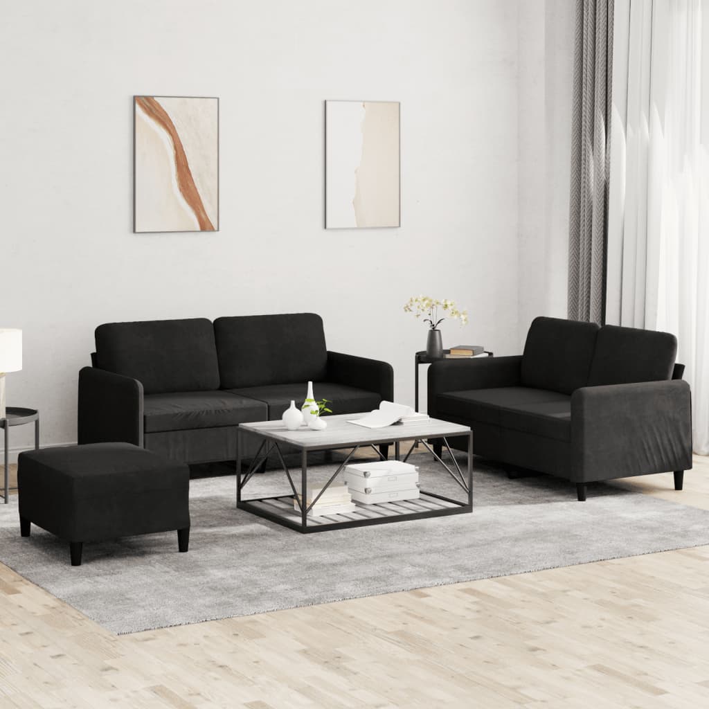 3-delige Loungeset fluweel zwart is nu te koop bij PeponiXL, paradijselijk wonen!