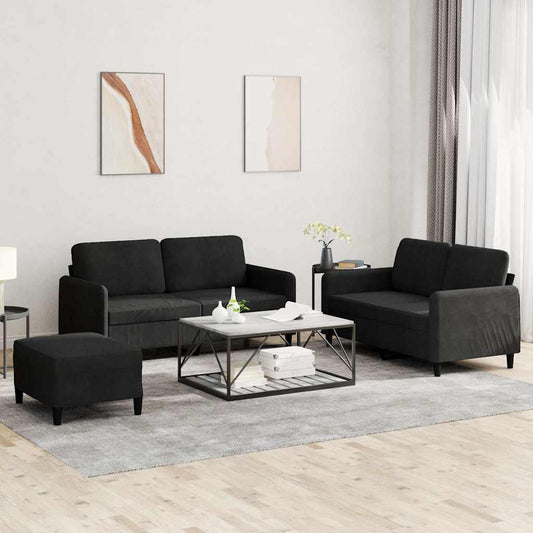3-delige Loungeset fluweel zwart is nu te koop bij PeponiXL, paradijselijk wonen!