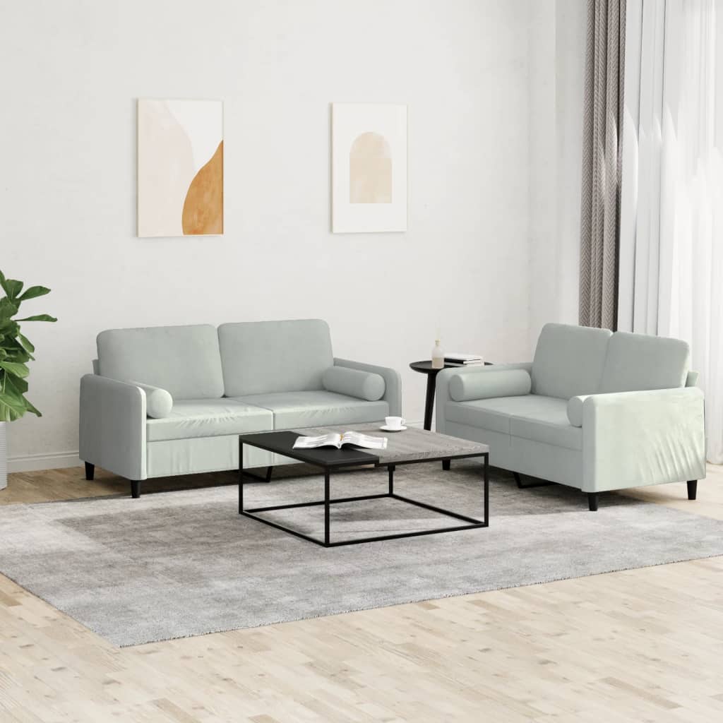 2-delige Loungeset met kussens fluweel lichtgrijs is nu te koop bij PeponiXL, paradijselijk wonen!