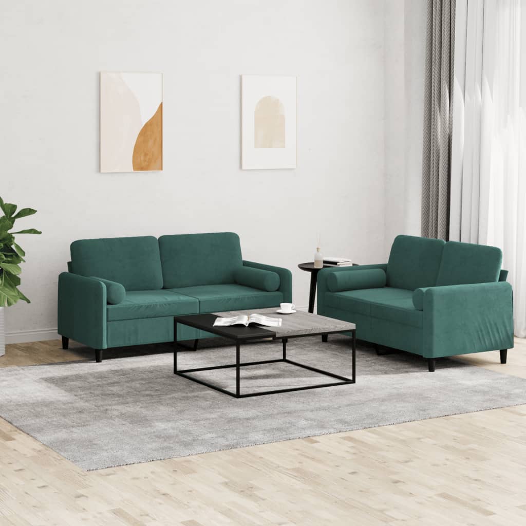 2-delige Loungeset met kussens fluweel donkergroen is nu te koop bij PeponiXL, paradijselijk wonen!