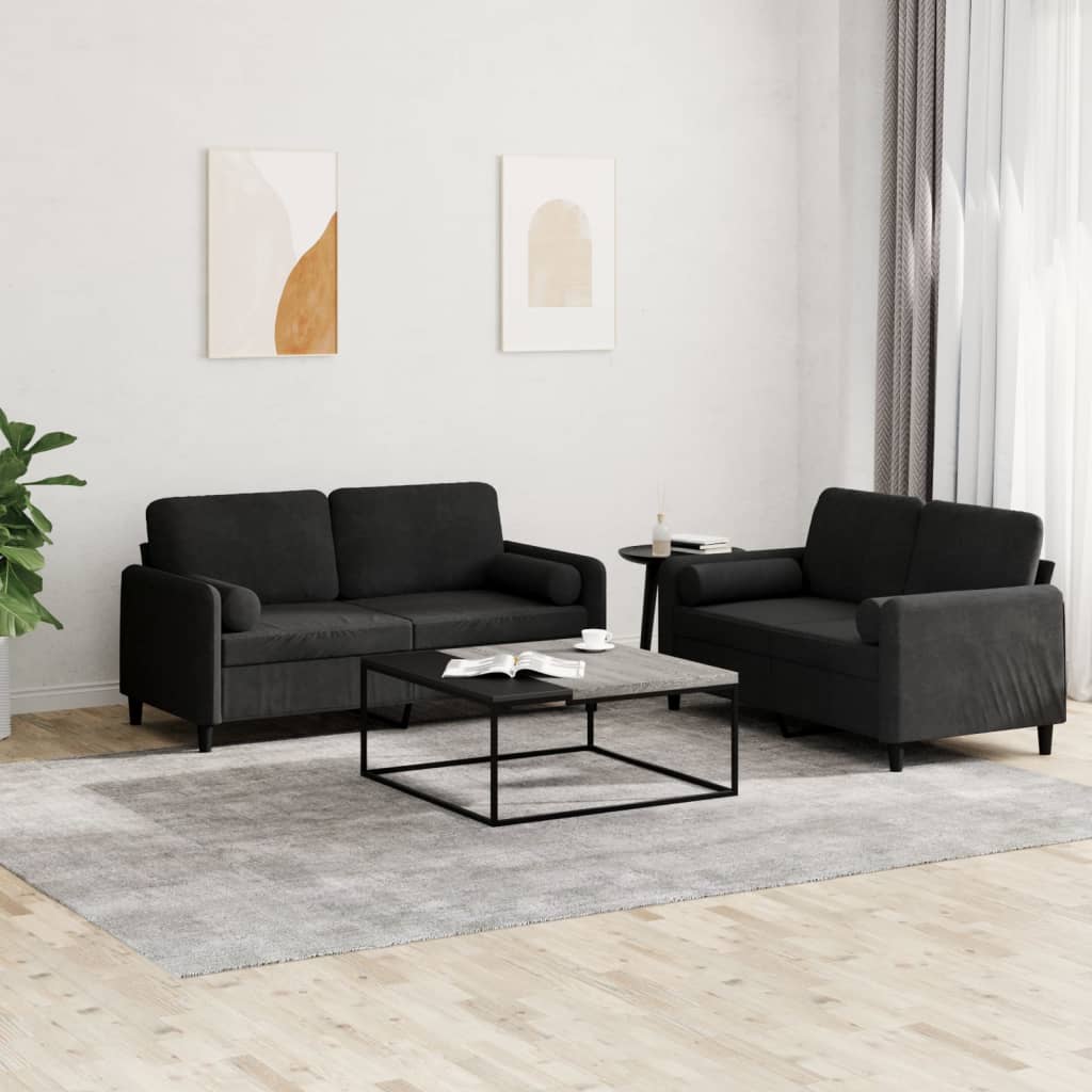 2-delige Loungeset met kussens fluweel zwart is nu te koop bij PeponiXL, paradijselijk wonen!