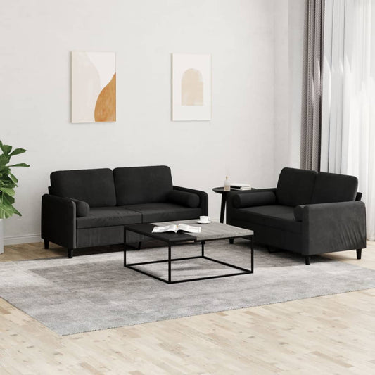 2-delige Loungeset met kussens fluweel zwart is nu te koop bij PeponiXL, paradijselijk wonen!