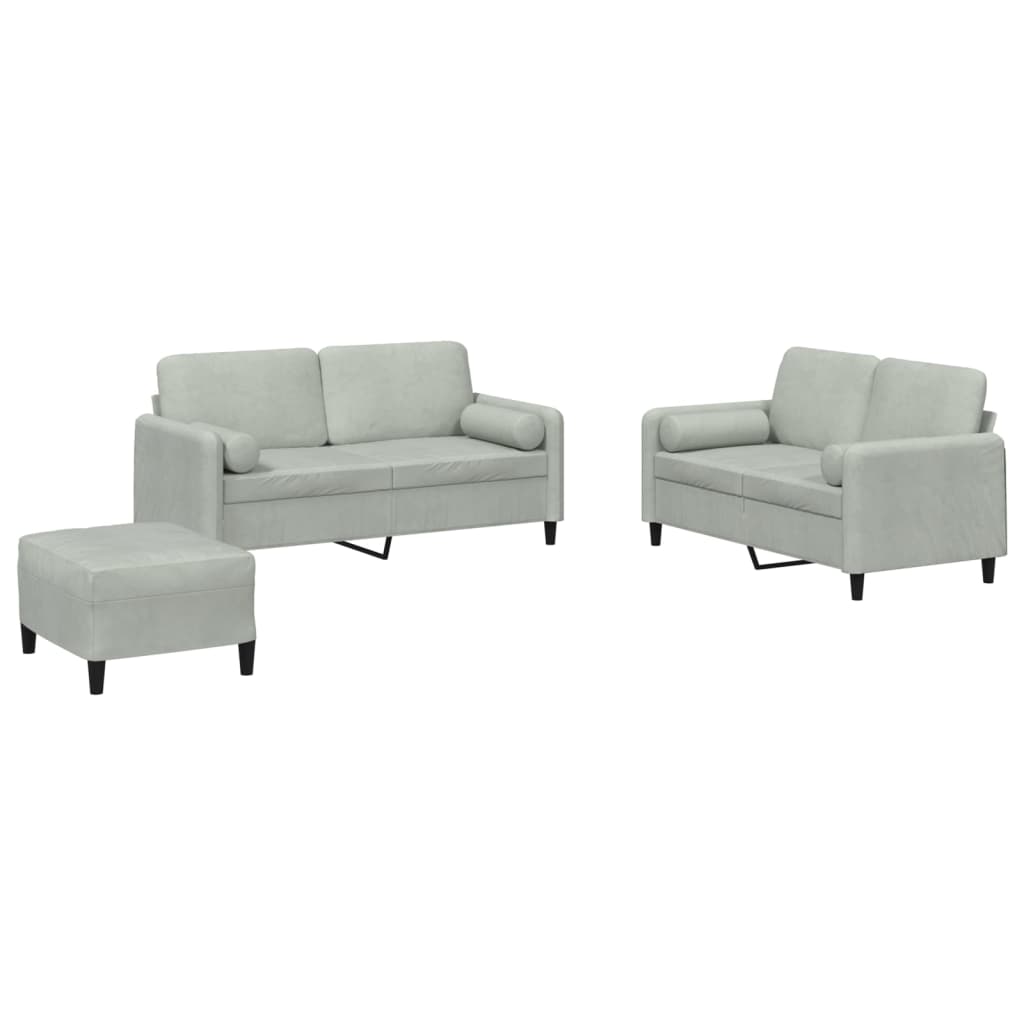 3-delige Loungeset met kussens fluweel lichtgrijs is nu te koop bij PeponiXL, paradijselijk wonen!