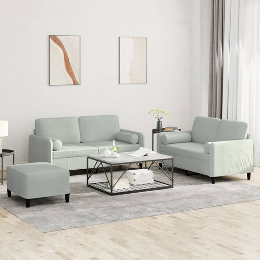 3-delige Loungeset met kussens fluweel lichtgrijs is nu te koop bij PeponiXL, paradijselijk wonen!