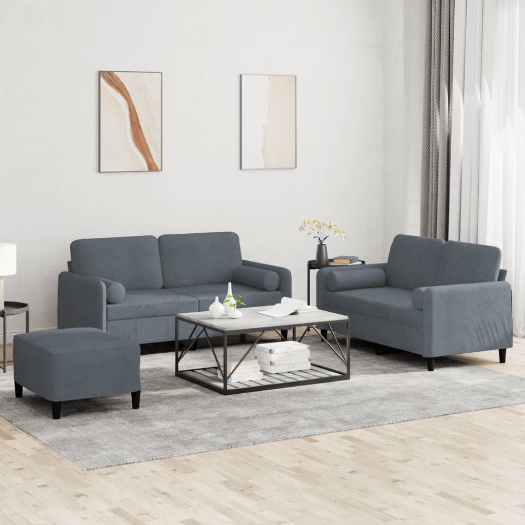 3-delige Loungeset met kussens fluweel donkergrijs is nu te koop bij PeponiXL, paradijselijk wonen!