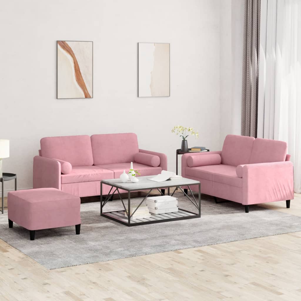 3-delige Loungeset met kussens fluweel roze is nu te koop bij PeponiXL, paradijselijk wonen!
