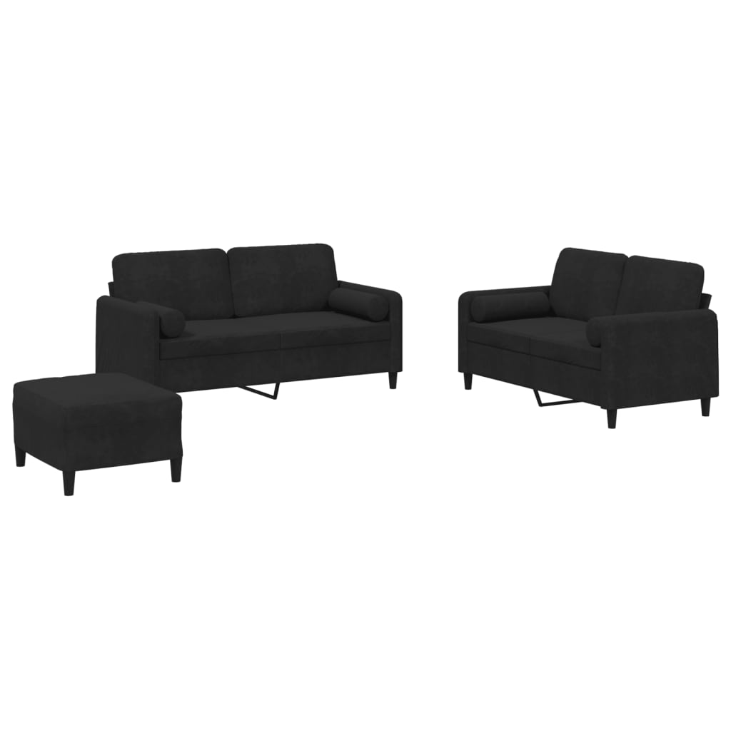 3-delige Loungeset met kussens fluweel zwart is nu te koop bij PeponiXL, paradijselijk wonen!