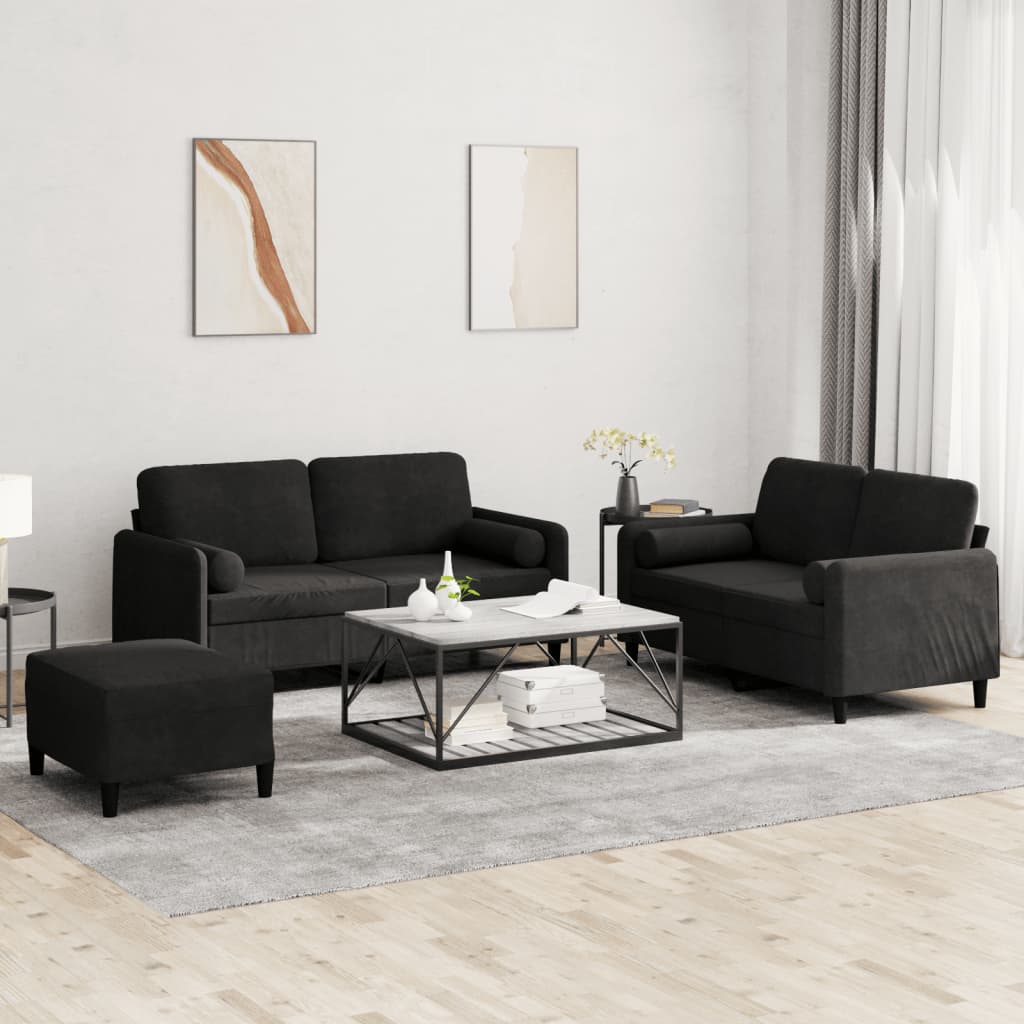 3-delige Loungeset met kussens fluweel zwart is nu te koop bij PeponiXL, paradijselijk wonen!
