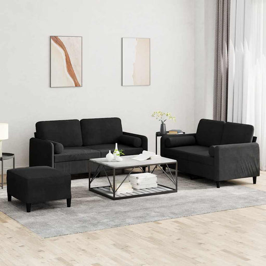 3-delige Loungeset met kussens fluweel zwart is nu te koop bij PeponiXL, paradijselijk wonen!
