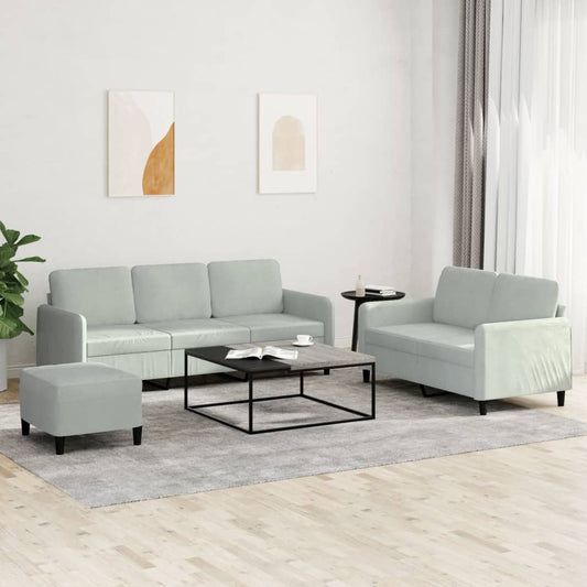 3-delige Loungeset fluweel lichtgrijs is nu te koop bij PeponiXL, paradijselijk wonen!