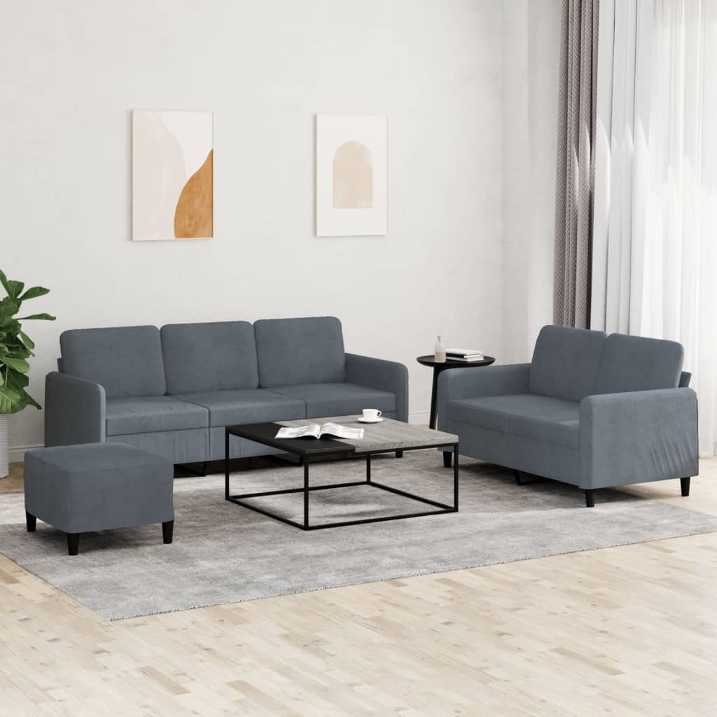 3-delige Loungeset fluweel donkergrijs is nu te koop bij PeponiXL, paradijselijk wonen!