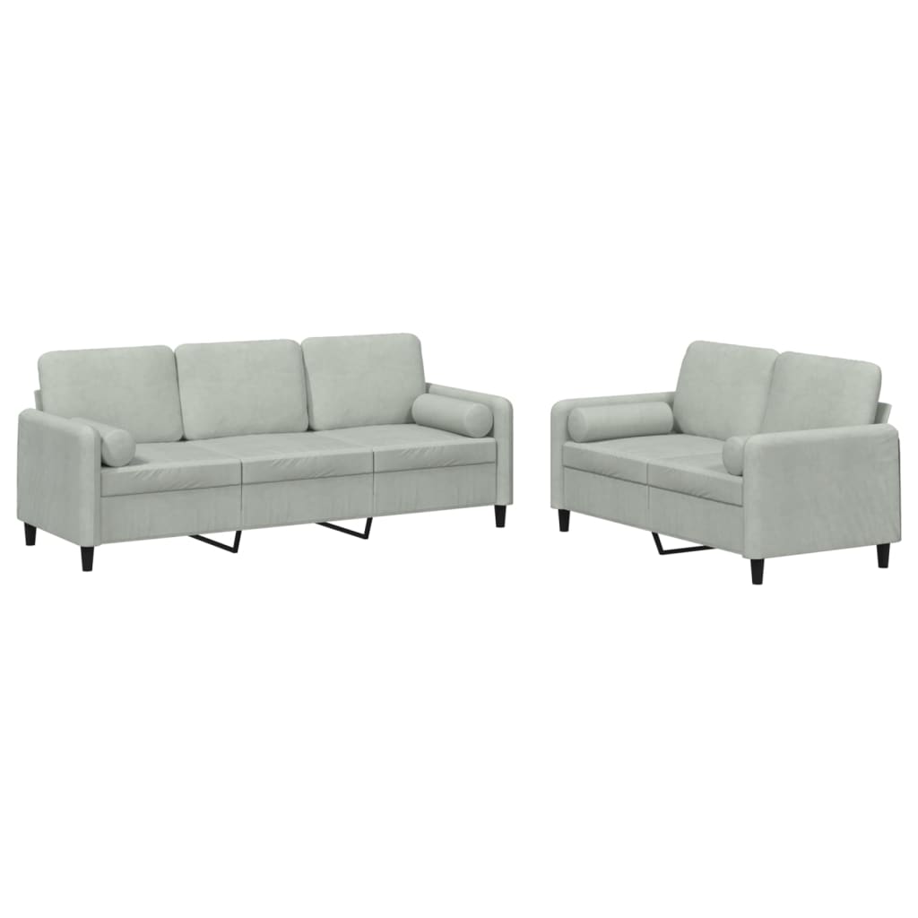 2-delige Loungeset met kussens fluweel lichtgrijs is nu te koop bij PeponiXL, paradijselijk wonen!