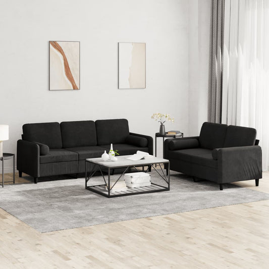 2-delige Loungeset met kussens fluweel zwart is nu te koop bij PeponiXL, paradijselijk wonen!