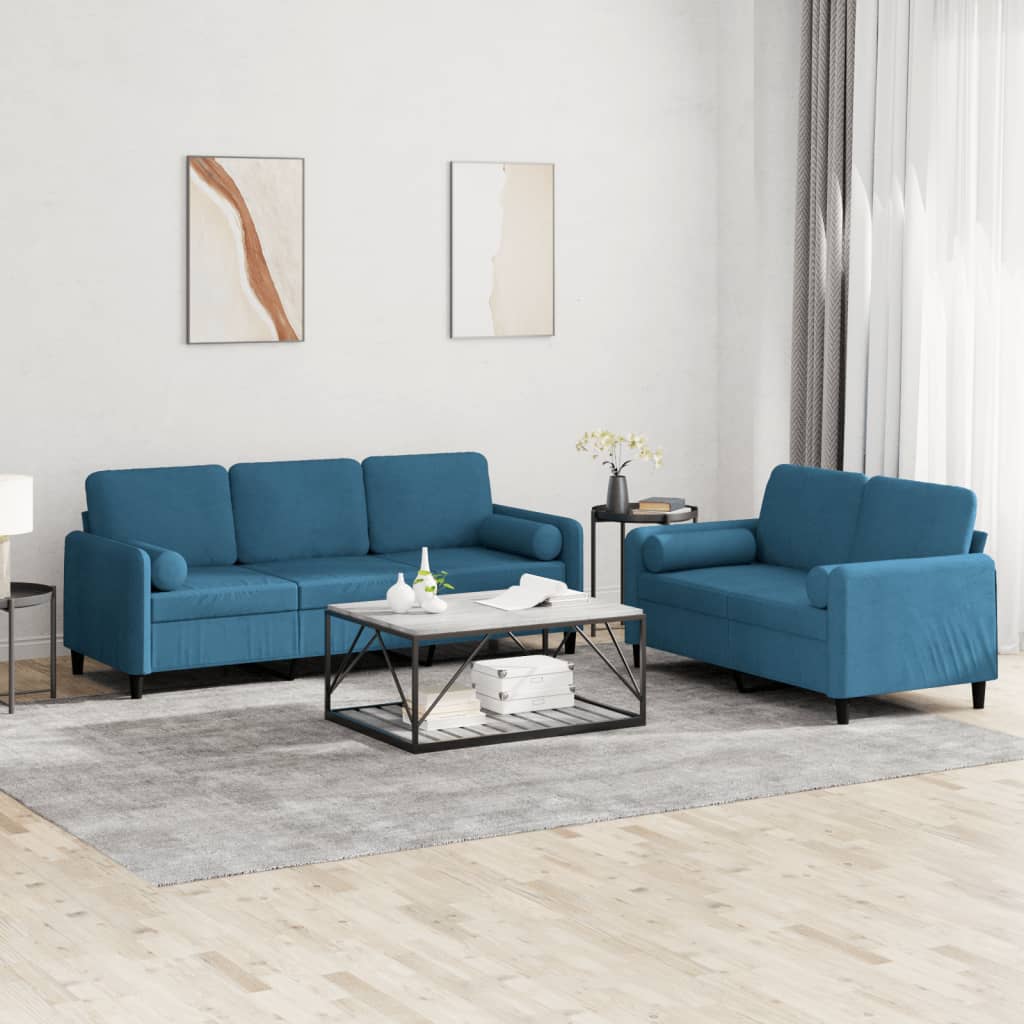 2-delige Loungeset met kussens fluweel blauw is nu te koop bij PeponiXL, paradijselijk wonen!