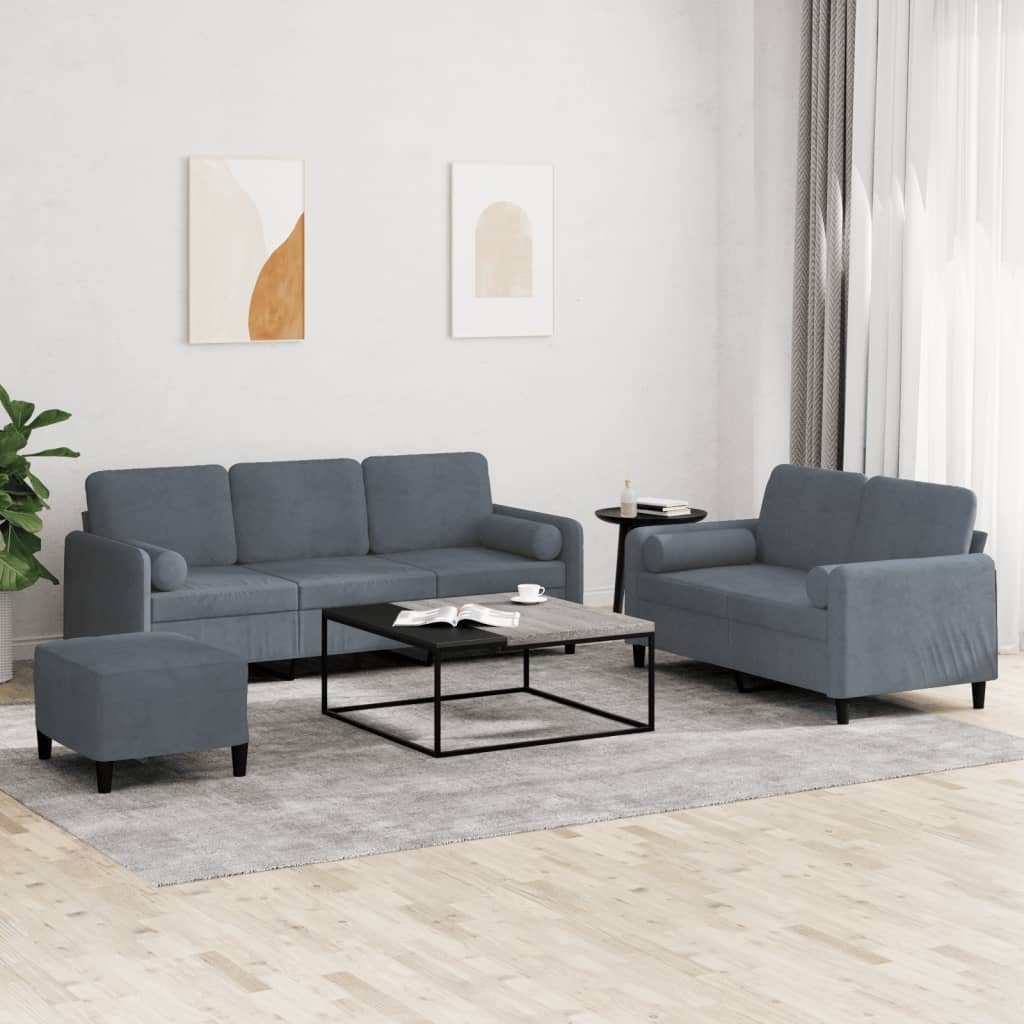 3-delige Loungeset met kussens fluweel donkergrijs is nu te koop bij PeponiXL, paradijselijk wonen!