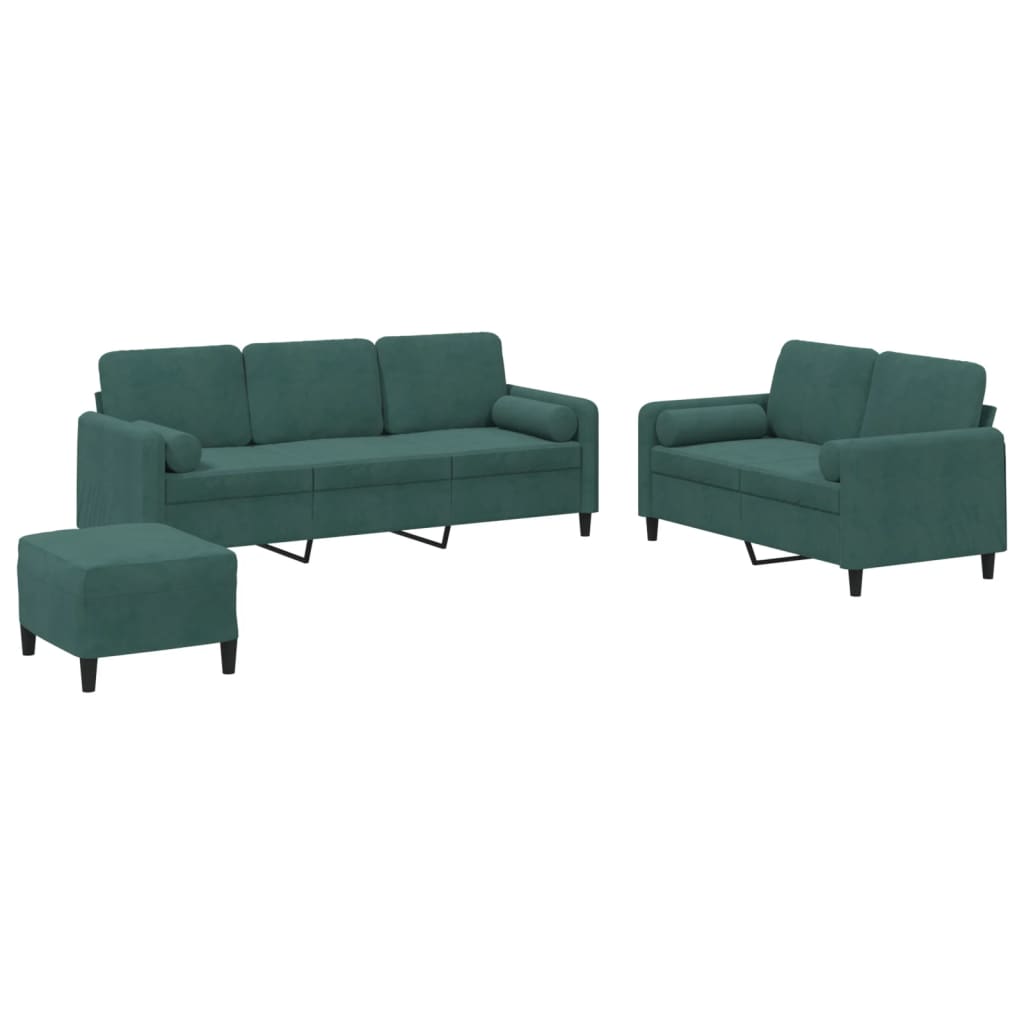 3-delige Loungeset met kussens fluweel donkergroen is nu te koop bij PeponiXL, paradijselijk wonen!