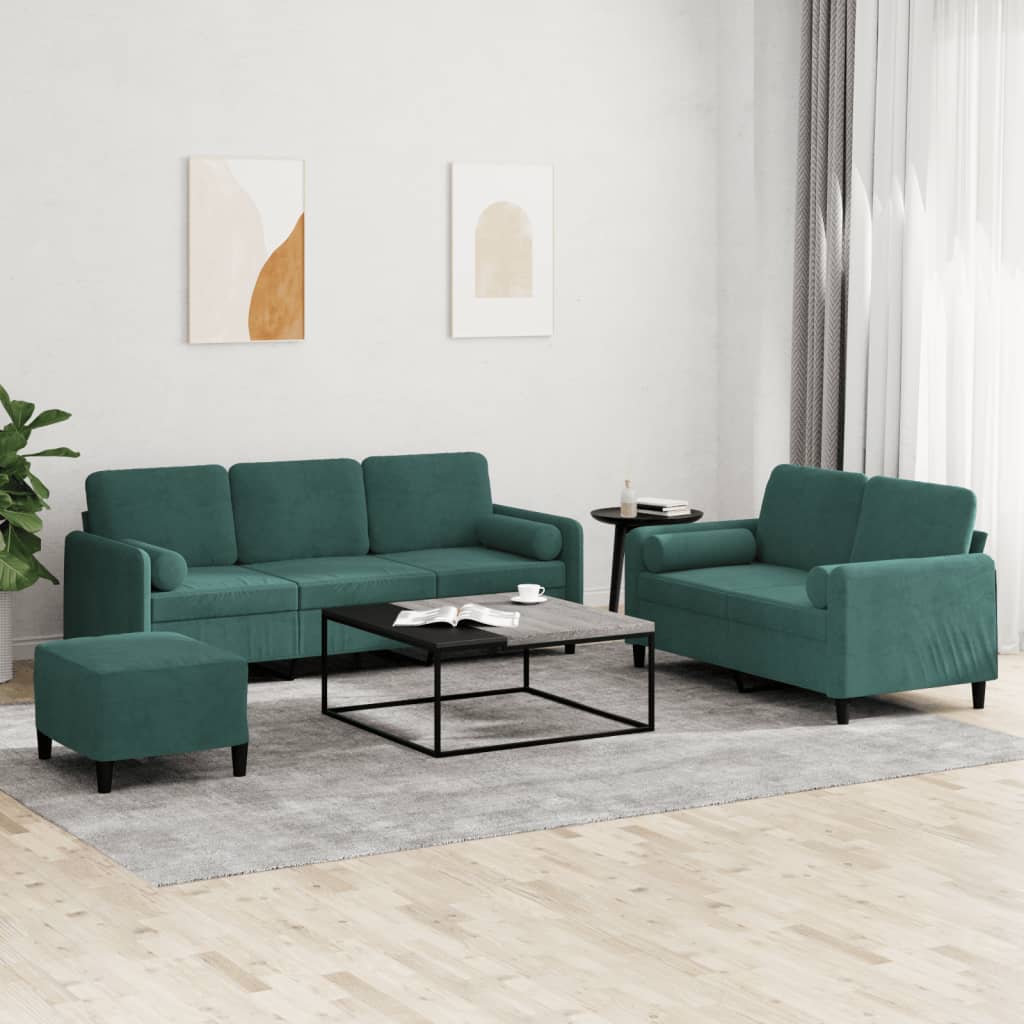 3-delige Loungeset met kussens fluweel donkergroen is nu te koop bij PeponiXL, paradijselijk wonen!