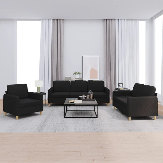 3-delige loungeset met kussens stof zwart is nu te koop bij PeponiXL, paradijselijk wonen!