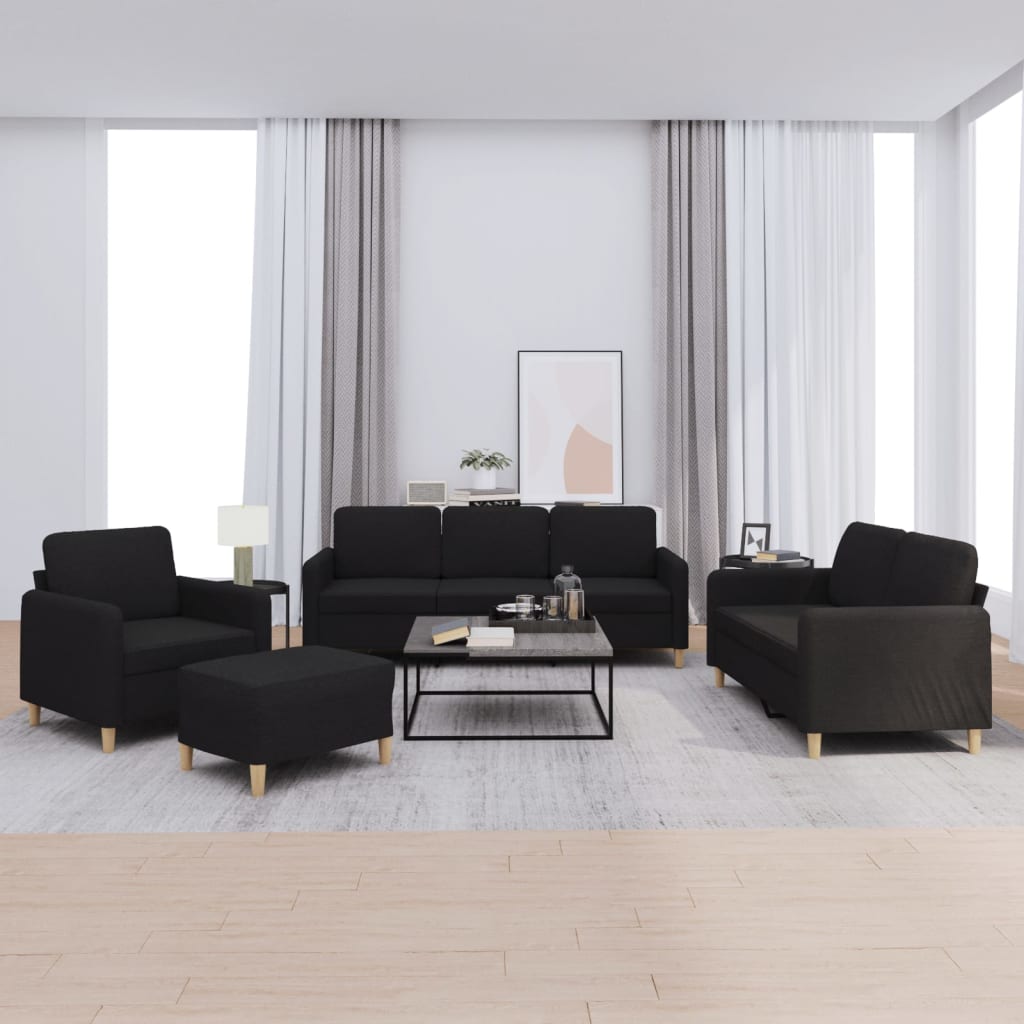 4-delige loungeset met kussens stof zwart is nu te koop bij PeponiXL, paradijselijk wonen!