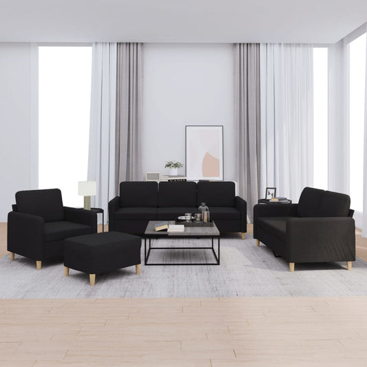 4-delige loungeset met kussens stof zwart is nu te koop bij PeponiXL, paradijselijk wonen!