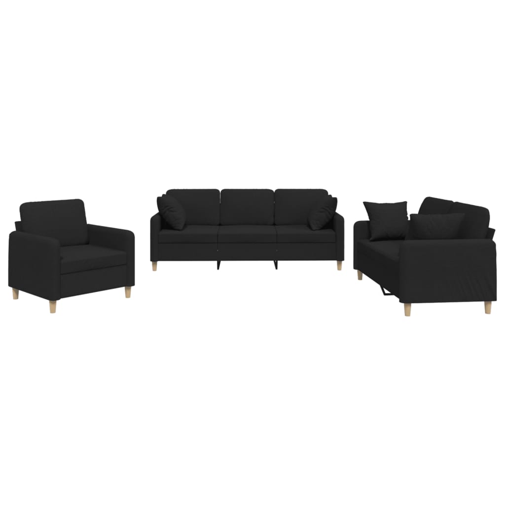3-delige Loungeset met kussens stof zwart is nu te koop bij PeponiXL, paradijselijk wonen!