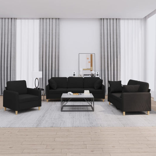 3-delige Loungeset met kussens stof zwart is nu te koop bij PeponiXL, paradijselijk wonen!