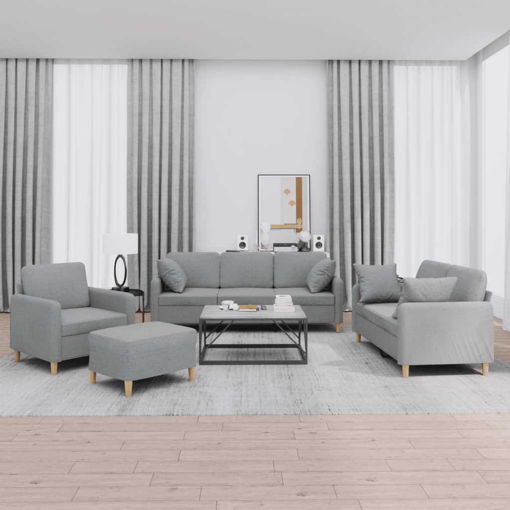 4-delige Loungeset met kussens stof lichtgrijs is nu te koop bij PeponiXL, paradijselijk wonen!