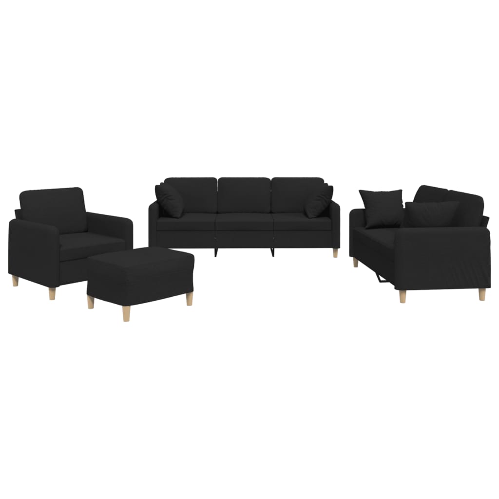 4-delige Loungeset met kussens stof zwart is nu te koop bij PeponiXL, paradijselijk wonen!