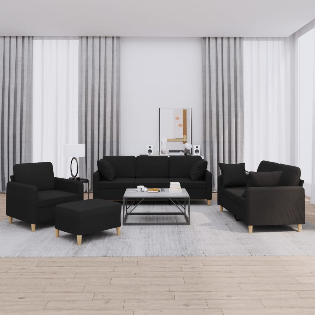 4-delige Loungeset met kussens stof zwart is nu te koop bij PeponiXL, paradijselijk wonen!