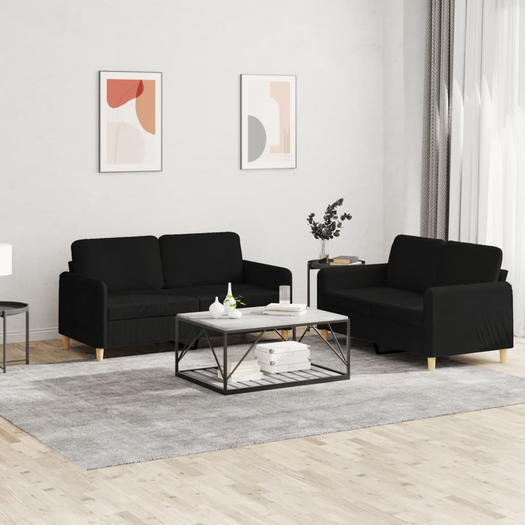 2-delige loungeset met kussens stof zwart is nu te koop bij PeponiXL, paradijselijk wonen!