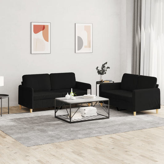 2-delige loungeset met kussens stof zwart is nu te koop bij PeponiXL, paradijselijk wonen!