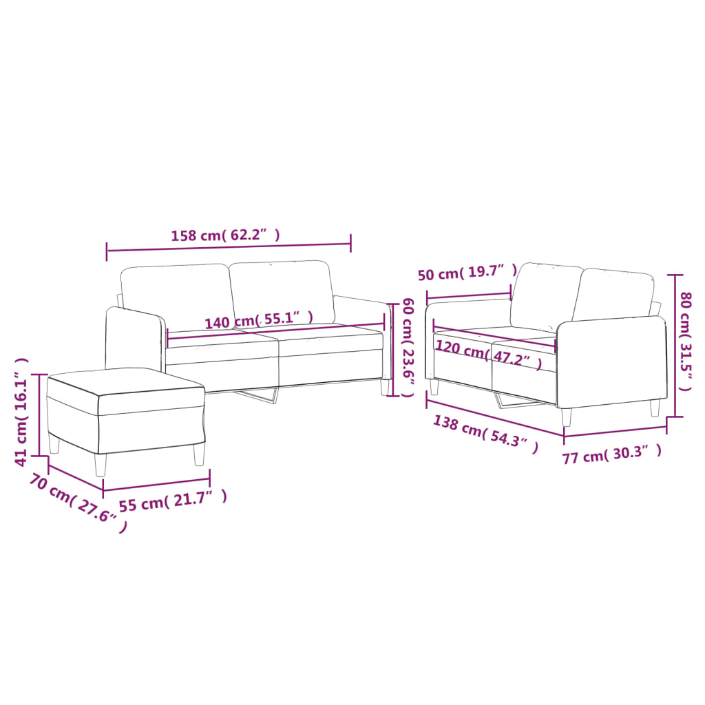 3-delige Loungeset met kussens stof lichtgrijs is nu te koop bij PeponiXL, paradijselijk wonen!
