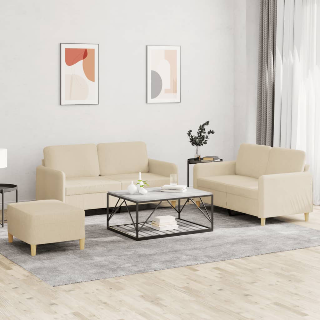 3-delige Loungeset met kussens stof crèmekleurig is nu te koop bij PeponiXL, paradijselijk wonen!