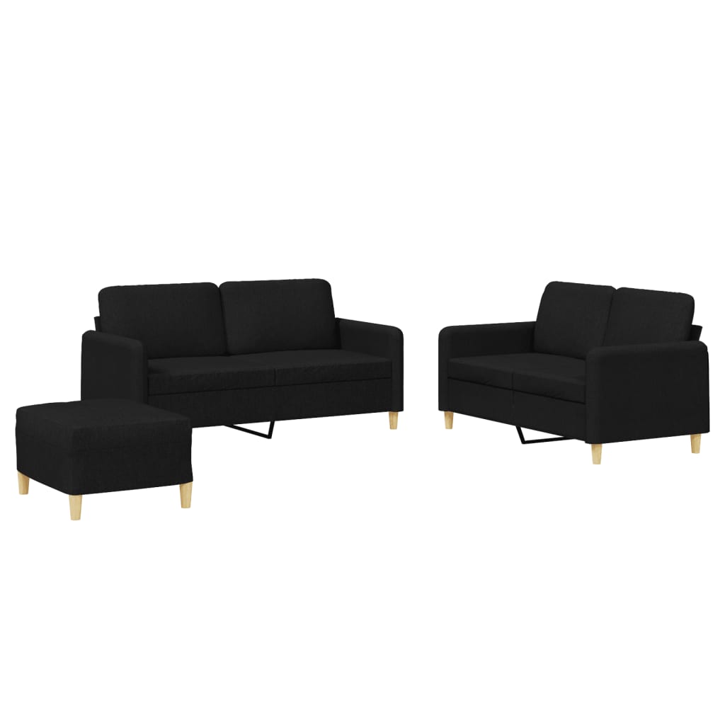 3-delige loungeset met kussens stof zwart is nu te koop bij PeponiXL, paradijselijk wonen!