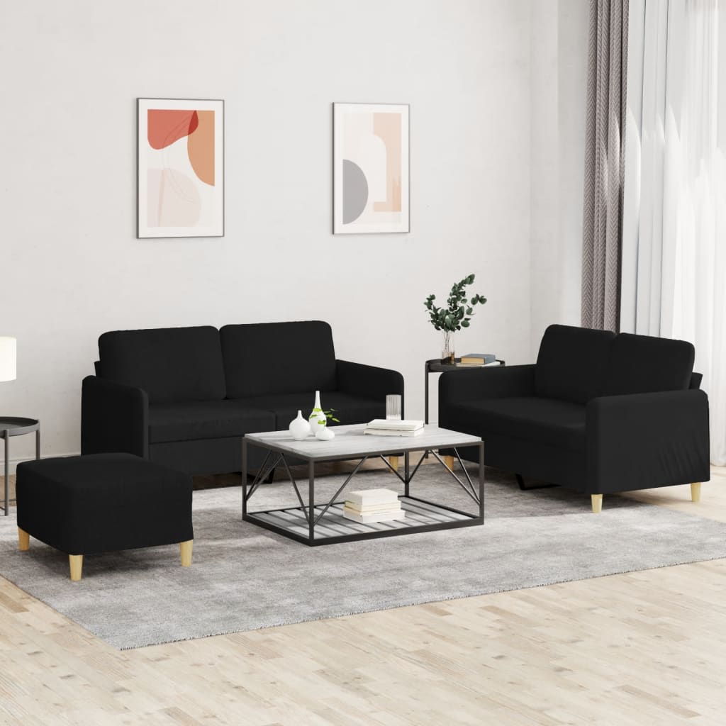 3-delige loungeset met kussens stof zwart is nu te koop bij PeponiXL, paradijselijk wonen!