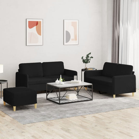 3-delige loungeset met kussens stof zwart is nu te koop bij PeponiXL, paradijselijk wonen!